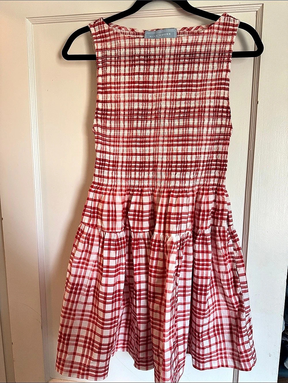 Hill House Home The Nap Dress Plaid Dress in Red & White Size Small Like New